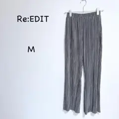リエディ プリーツパンツ M シルバーグレー ウエストゴム 光沢 ワイドパンツ