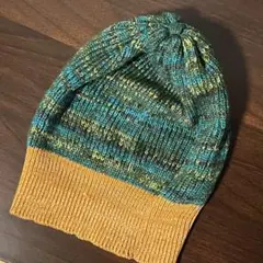 ベレータム帽風 ニット帽 ハンドメイド 茶×緑
