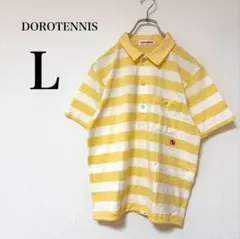 ドロテニス イエロー・ホワイト ストライプ ポロシャツ カジュアル スポーティL
