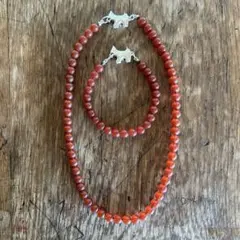 アガタ ネックレス ブレスレット　2点セット　赤瑪瑙　テリア　アンティーク　古着