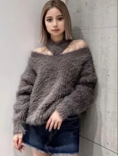 GYDAジェイダ2WAYシャギーチョーカーニットトップス アイボリー