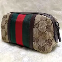 新品保存袋付き✨グッチGGキャンバスレザーシェリーライン小物入れポーチバニティ