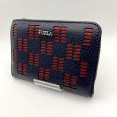 美品 フルラ★レディース コイン＆カードケース 小銭入れ グレインレザー　紺赤