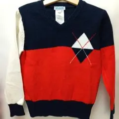 jacadi 6A 116cm Vネックセーター ネイビー レッド ニット