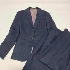 オリヒカ　チェック柄スーツ3点セット　パンツ　スカート　ネイビー　シルク混