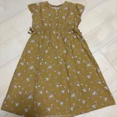 花柄 半袖 ワンピース マスタードイエローのサムネイル