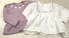 長袖カットソー2点セット（紫・白）　95