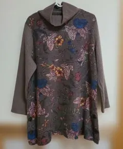 花柄リブ編み長袖チュニック M〜L