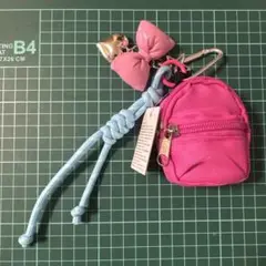ピンク　リュック型ミニポーチ　カラビナ、パラコード、リボンキーホルダーつき