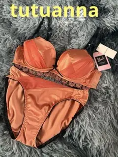 tutuanna BLACKオレンジ色レース付きブラジャーショーツセット C75