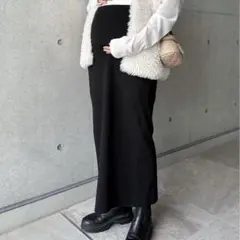 andme マタニティ リブタイト スカート ブラック