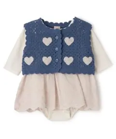 新品 プティマイン クロシェベストつきロンパース 80 ブルー ハート