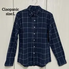 【L】ciao panic ネイビー チェック柄 長袖シャツ　ウィンドウペン