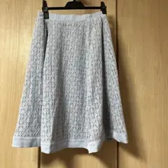 ライトブルー レース フレアスカート　リバーシブル　膝下　スカート　ボトムス