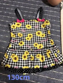女の子　130cm 水着　ひまわり柄　チェック　可愛い　夏　プール