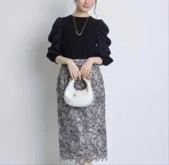 アプワイザーリッシェ【美品】配色大花レースタイトスカート