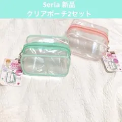 セリア2個セット推し活カニカン付きクリアポーチビッグサイズLぬい活ピンクグリーンのサムネイル