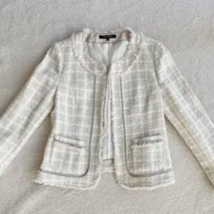 美品★ツイード ノーカラー ジャケット LAUTREAMONT白 入卒園