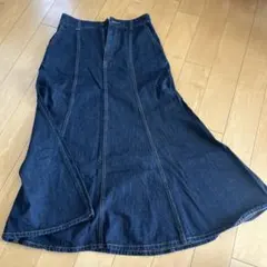 デニム　ダークブルー フレアスカート Lサイズ