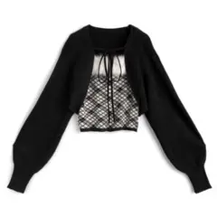 グレイル　アーガイル柄ファーキャミソール×ボレロニットアンサンブル