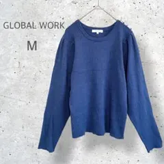 【GLOBAL WORK】　クルーネック　リブニット　洗える　ゆったり　ボタン