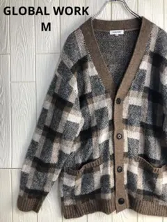 GLOBAL WORK チェック柄 Vネック カーディガン　Mサイズ
