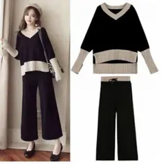 ニットセットアップ　Vネック Lサイズ