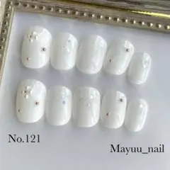 No.121 現品　サイズ•チップ変更可　ネイルチップ　ホワイト×お花　春ネイル