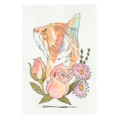 猫と花_ラフ画_ポストカード