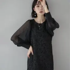 Rejoule シアースリーブ ふくれジャガードワンピース 低身長 オケージョン