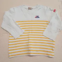ミキハウス ロゴ 90cm ボーダーロンTイエロー黄色男の子女の子