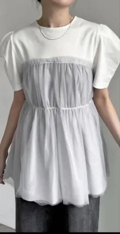 Re:EDIT　ギャザーチュールドッキングTシャツのサムネイル