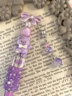 purple✖︎bear❤︎リボンチャーム付きトッパー❤︎オリジナルカスタムボールペン