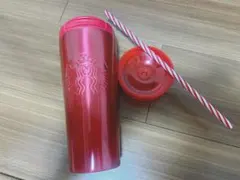 スターバックス 赤 タンブラー ストロー付き　韓国限定