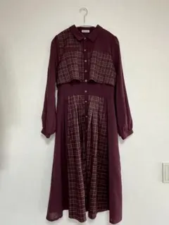 axes femme バーガンディ チェック柄 ワンピース