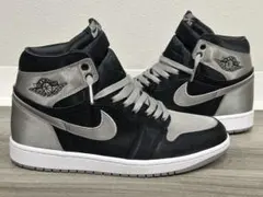 ナイキ　エアジョーダン1 ハイ　サテン　シャドウ　ブラック　グレー　黒　27.5