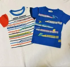 【まとめ売り】90cm 新幹線・電車・恐竜プリントTシャツ2枚セット　プラレール