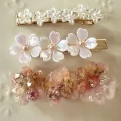 ハンドメイド　フラワーデザイン ヘアクリップ 3個セット　ピンク