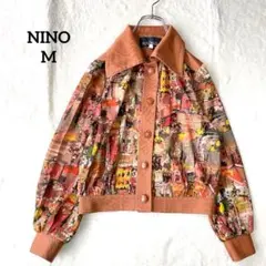 ニノ　ジャケット　クロップド丈　総柄　ヴィンテージ風　レトロ　カジュアル　茶系Mのサムネイル