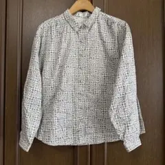 極美品 アンタイトル 24SS 幾何学柄 洗える ボウタイブラウス 金ボタン 