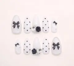 現品 ネイルチップ 量産型 フレンチガーリー ワンホン 韓国 ホワイト ドット