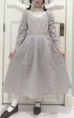 ストライプ Aライン ワンピース レース襟