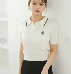 SNIDEL ワンポイント レイヤード ポロニット プルオーバー ホワイト