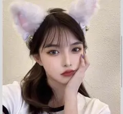 光るファー耳カチューシャ ピンクと白
