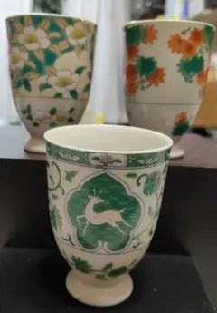 有田焼　 湯呑み 3客セット 鹿 花柄 陶器