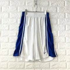 ナイキ/M/白/青/ハーフパンツ/サイドライン/光沢素材/メンズ/バスケ