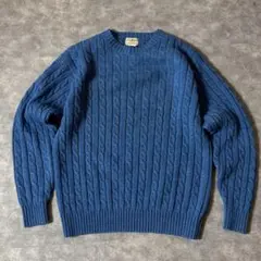 H*U様 LLビーン ラムウール ケーブルニット セーター ブルー L相当　メン