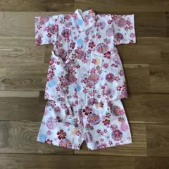美品　90cm 甚平 女の子 （手毬 夏祭り 桜 花柄 ）