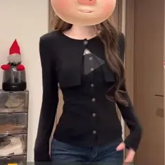 ツーピース トップス カーディガン 黒 ワンホン