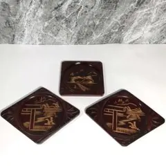 木彫トレイ 風景図柄 菓子器 ミニお盆　裏面 個人名有り 骨董品